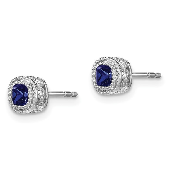 14k White Gold Cushion Sapphire and Diamond Earrings - Picture 4 of 4